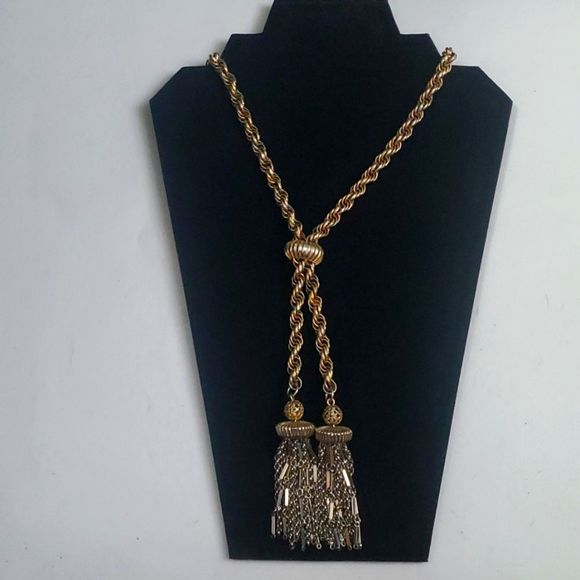 Vendome Jewelry - Vendome Vintage Signed Gold Tone Lariat Tassel Heavy Rope Chain Necklace